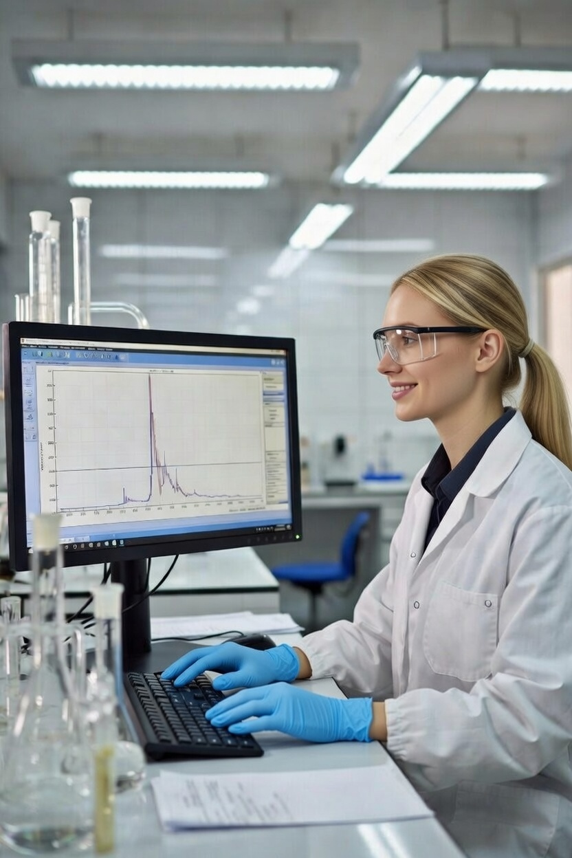 Laboratory scientist analyzing chromatography data